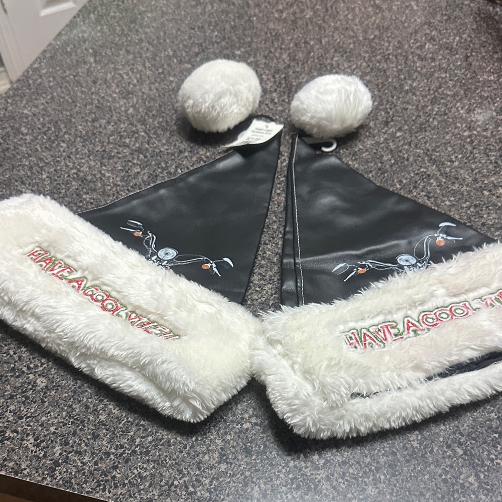 Black & White Leather Winter Hat Embroidered Design - Price is for both hats